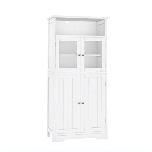 Irontar Bathroom Storage Cabinet, Freestanding Bathroom Cabinet with Open Shelf, Kitchen Pantry Cabinet with Doors for Living Room, Bathroom Floor Cabinet, 23.6 x 11.8 x 50.4 Inches, White CWG007W