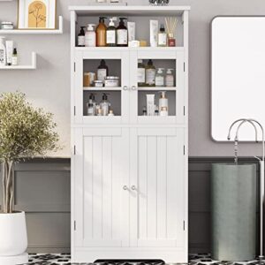 irontar bathroom storage cabinet, freestanding bathroom cabinet with open shelf, kitchen pantry cabinet with doors for living room, bathroom floor cabinet, 23.6 x 11.8 x 50.4 inches, white cwg007w