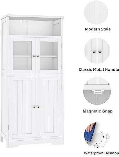 Irontar Bathroom Storage Cabinet, Freestanding Bathroom Cabinet with Open Shelf, Kitchen Pantry Cabinet with Doors for Living Room, Bathroom Floor Cabinet, 23.6 x 11.8 x 50.4 Inches, White CWG007W