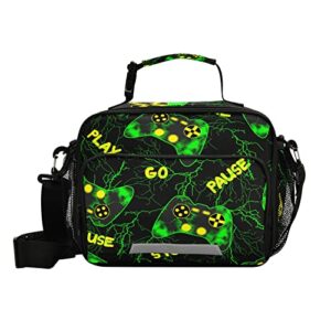 eionryn video game lunch bags green marble texture lunch box insulated cooler bag reusable tote shoulder bag for outdoor picnic meal office