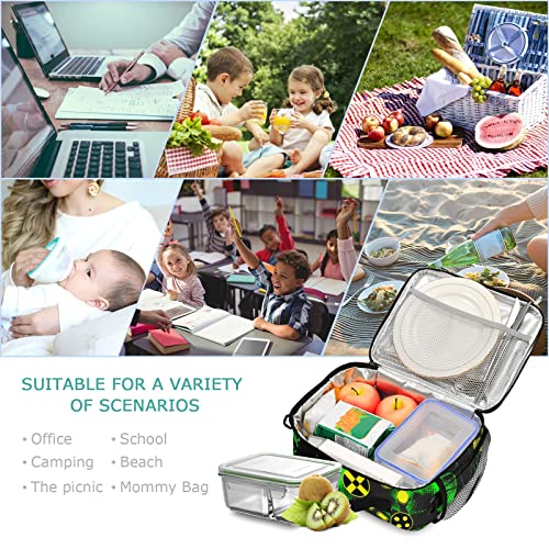 Eionryn Video Game Lunch Bags Green Marble Texture Lunch Box Insulated Cooler Bag Reusable Tote Shoulder Bag for Outdoor Picnic Meal Office
