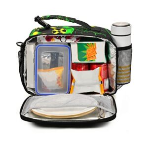 Eionryn Video Game Lunch Bags Green Marble Texture Lunch Box Insulated Cooler Bag Reusable Tote Shoulder Bag for Outdoor Picnic Meal Office