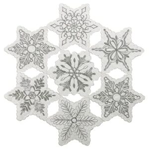 owenie christmas placemats set of 4, metallic embroidered cutwork silver snowflakes round placemats for dinging table, luxury holiday tabletop collections, winter table mats (4pcs, 15 inches round)