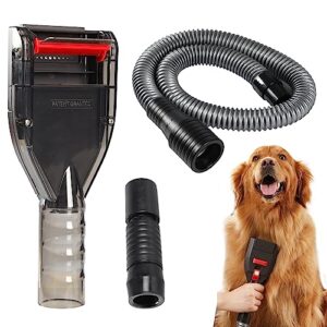 portek dog hair brush vacuum attachment for most vacuums, pet shedding grooming tool, great for dog undercoat removal, deshedding groomer, extension hose with universal adapters