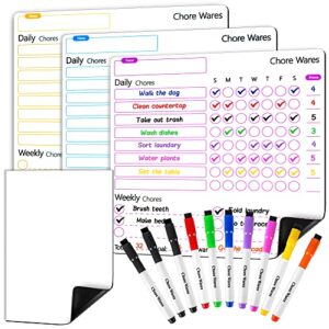 chore wares magnetic chore chart for kids multiple kids chore chart for adults 3 pcs magnetic whiteboard for fridge with 10 fine tip markers + 1 whiteboard planner & reward chart for kids,teens,family