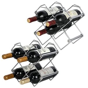 mygift modern silver wire metal stackable wine rack diamond shaped stand, countertop wine bottle holder, each rack holds 10 bottles, set of 2
