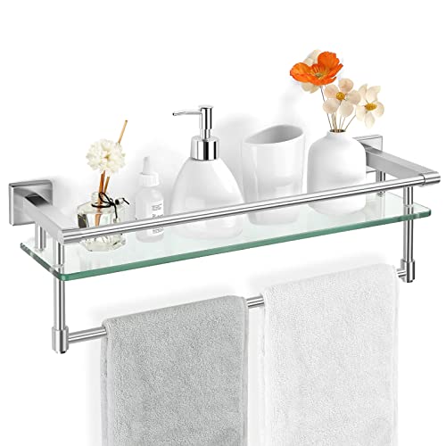 Bathroom Glass Shelf Towel Rack Shelf Glass Organizer Wall-Mounted Bathroom Storage SUS304 Stainless Steel Towel bar/Track Wall-Mounted Tempered Glass Stainless Steel Shelf Brushed Nickel