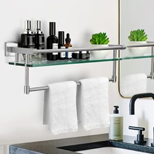 Bathroom Glass Shelf Towel Rack Shelf Glass Organizer Wall-Mounted Bathroom Storage SUS304 Stainless Steel Towel bar/Track Wall-Mounted Tempered Glass Stainless Steel Shelf Brushed Nickel