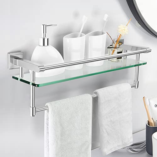 Bathroom Glass Shelf Towel Rack Shelf Glass Organizer Wall-Mounted Bathroom Storage SUS304 Stainless Steel Towel bar/Track Wall-Mounted Tempered Glass Stainless Steel Shelf Brushed Nickel