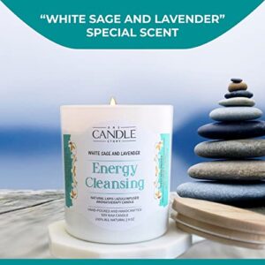 White Sage Lavender Handmade Handpoured Handcrafted Scented Pretty Candle Lapis Lazuli Healing Crystal Inside Infused 100% Natural Soy Wax Aromatherapy Positive Energy Cleansing Meditation Made in USA