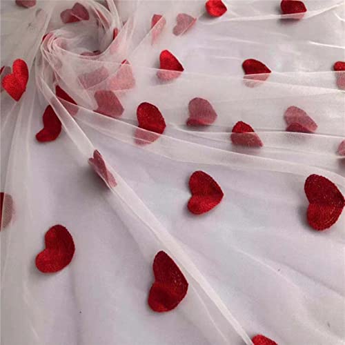 3 Yard 59" Wide Embroideries Tulle Mesh Lovely Heart Lace Fabric for Lady Dresses Costume for Table Cloth DIY Crafts Curtain Maternity Shot Home Vintage Decor (White Mesh)