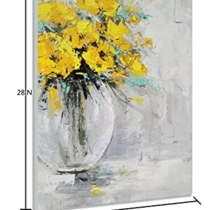 Yihui Arts Large Yellow Hand Painted Textured Sunflower Wall Art in Vase - Modern Abstract Design for Living Room Bedroom Decor