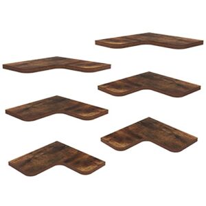 Lyeasw Corner Shelf for Wall Mounted 6 Pack, Rustic Wood Brown Floating Wall Shelf for Bathroom Kitchen Bedroom Living Room