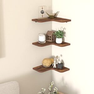 Lyeasw Corner Shelf for Wall Mounted 6 Pack, Rustic Wood Brown Floating Wall Shelf for Bathroom Kitchen Bedroom Living Room