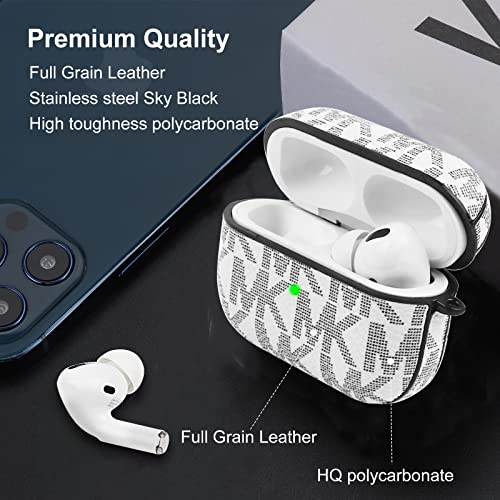 AirPods Pro Case Cover with Keychain, Luxury Design Fashion Premium Leather Airpods Pro Protective Cover Case for Airpods Pro Earphones Charging Case, Front LED Visible-Pine Green
