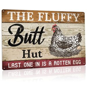 rousen chicken coop signs, funny farm metal decor plaque, aluminum sign suitable for kitchen, indoor, outdoor, barn, metal sign dimensions are 12x8 inch，4 holes for easy hanging - the fluffy butt hut.