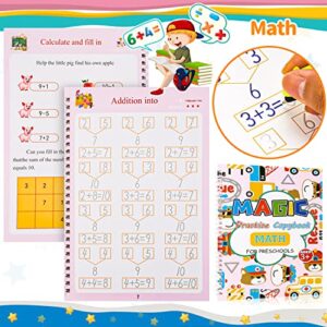 4Pcs Large Magic Practice Copybook for Kids, Handwriting Practice Book for Kids, Magic Ink Print Handwriting Workbook with 1 Pen + 8 Refills + 1 Grip for Beginners, Preschoolers & Kindergarten Kids