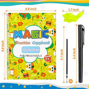 4Pcs Large Magic Practice Copybook for Kids, Handwriting Practice Book for Kids, Magic Ink Print Handwriting Workbook with 1 Pen + 8 Refills + 1 Grip for Beginners, Preschoolers & Kindergarten Kids