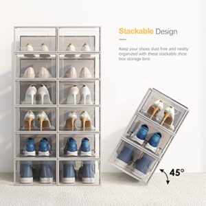 bonusuper 12 Pack Large Storage Boxes, Organizer for Closet, Clear Plastic Stackable, Space Saving Shoe Containers Bins Holders Sneaker Display Case