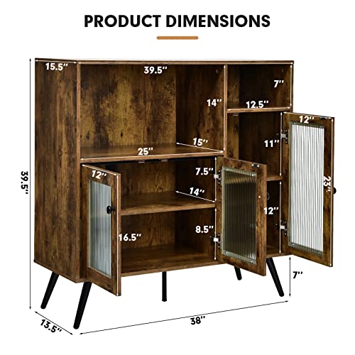 Giantex Buffet Sideboard with Storage, Industrial Cupboard, 3 Door Wood Pantry, 2 Creadenzas 2 Shelves, Standing Storage Cabinet with Legs, Kitchen Living Room