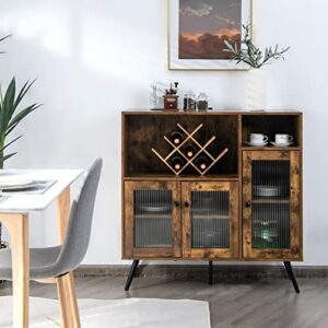 Giantex Buffet Sideboard with Storage, Industrial Cupboard, 3 Door Wood Pantry, 2 Creadenzas 2 Shelves, Standing Storage Cabinet with Legs, Kitchen Living Room