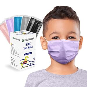 ecoguard kids face masks disposable made in usa, 4 ply 5 colored masks individually wrapped face mask breathable comfortable disposable face masks for adults small face men women, 50 pack
