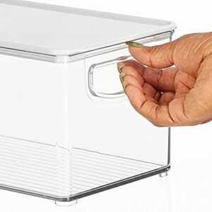 mDesign Slim Plastic Storage Bin Box Container with Lid and Built-In Handles - Organization for Fruit, Snacks, or Food in Kitchen Pantry, Cabinet, Counter, or Cupboard, 2 Pack, Clear/White