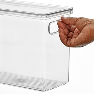 mDesign Slim Plastic Stackable Bathroom Cabinet Storage Bin Box with Handles/Lid, Drawer Stacking Organizer for Soap, Lotion, Towels, and Accessories, Ligne Collection, 4 Pack, Clear