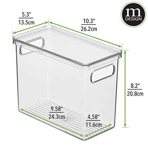 mDesign Slim Plastic Stackable Bathroom Cabinet Storage Bin Box with Handles/Lid, Drawer Stacking Organizer for Soap, Lotion, Towels, and Accessories, Ligne Collection, 4 Pack, Clear