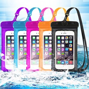 mserich universal waterproof case, waterproof phone pouch compatible for iphone 13 12 11 pro max xs max samsung galaxy s10 google up to 7.0", ipx8 cellphone dry bag for vacation-5 pack