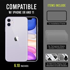 Qwikfone Glass Screen Protector for iPhone 11/ iPhone XR [3-Pack] [99.99% HD Clear] [Easy Installation Frame] [9H Hardness] [Full Coverage] [Bubble Free][ Anti-Scratch][ Anti-Fingerprint] for Apple 6.1'' - Screen Protector for iPhone XR & iPhone 11