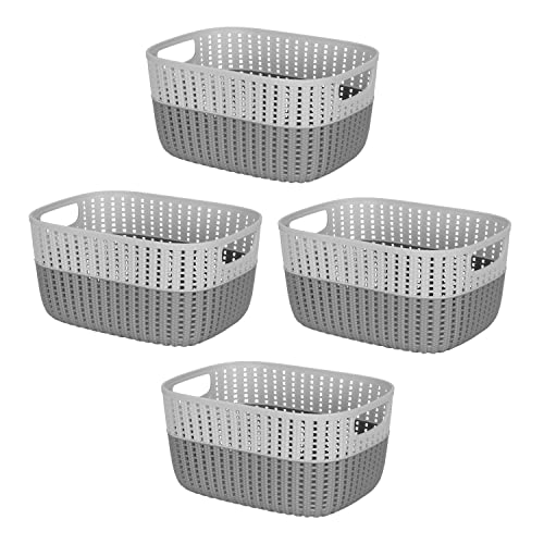 Simplify 4 Pack 2 Tone Sailor Knot Storage Tote | Decorative Basket | Closet Organization | De-clutter | Accessories | Toys | Bathroom Organization | Medium | Grey/Grey