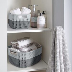 Simplify 4 Pack 2 Tone Sailor Knot Storage Tote | Decorative Basket | Closet Organization | De-clutter | Accessories | Toys | Bathroom Organization | Medium | Grey/Grey