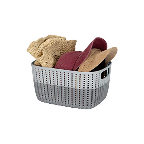 Simplify 4 Pack 2 Tone Sailor Knot Storage Tote | Decorative Basket | Closet Organization | De-clutter | Accessories | Toys | Bathroom Organization | Medium | Grey/Grey