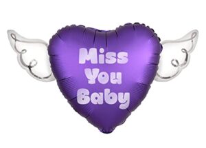 miss you baby heavenly balloons heart shaped with angel wings (purple)