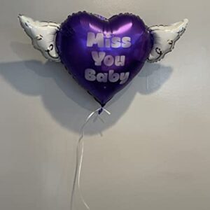Miss You Baby Heavenly Balloons heart shaped with angel wings (Purple)