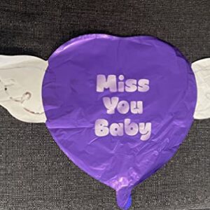 Miss You Baby Heavenly Balloons heart shaped with angel wings (Purple)