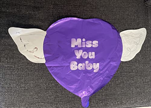 Miss You Baby Heavenly Balloons heart shaped with angel wings (Purple)