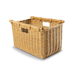 The Basket Lady Tall Narrow Wicker Storage Basket, Medium, 18 in L x 12 in W x 11 in H, Sandstone