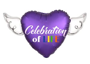 celebration of life heavenly balloons heart shaped with angel wings (purple)