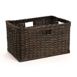 the basket lady tall rectangular wicker storage basket, large, 22.5 in l x 16 in w x 12.5 in h, antique walnut brown