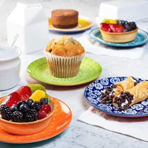 Annovero Small Mini Dessert Plates - Dinnerware for Dessert, Pie, Cake, Cute and Colorful Stoneware Dishes for Kitchen, Microwave and Oven Safe, 6 Inch Diameter, Set of 6