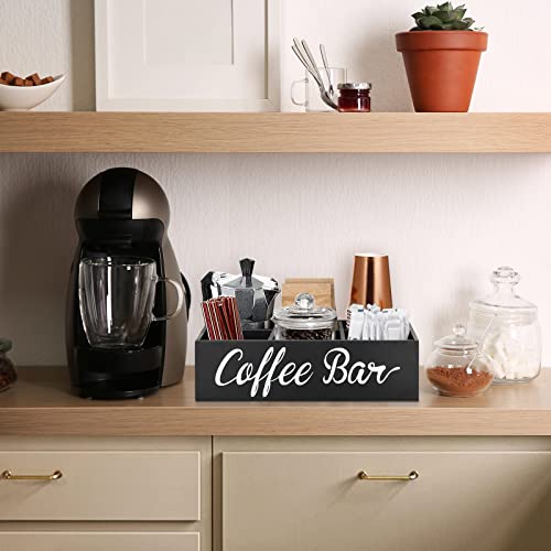 Wooden Coffee Station Organizer, Coffee Bar Accessories Organizer for Coffee Bar Decor, Kcup Coffee Pods Holder Storage Basket with Removable Dividers, Coffee Tea Bag Dispenser Organizer