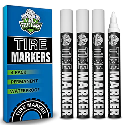 White tire Paint Marker for Car Tire Lettering - 4 Pack - Permanent Tire Paint Pens with Weatherproof Ink Designed to Last on Car Tires and Many Other Materials