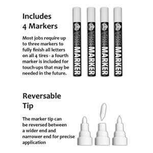 White tire Paint Marker for Car Tire Lettering - 4 Pack - Permanent Tire Paint Pens with Weatherproof Ink Designed to Last on Car Tires and Many Other Materials