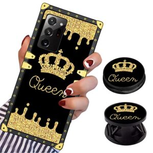 lsl compatible with samsung galaxy note 20 ultra 5g square phone case, queen golden crown luxury tpu plating corner shockproof protection cover for women girls, for samsung galaxy note 20 ultra 5g