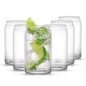 JoyJolt Drinking Glass Cups Set of 6-16oz Beer Can Glasses. Clear Soda Can Shaped Glass Cups, Cute Iced Coffee Cup Tumblers, Cold Drink Glassware, Unique Water, Tea, Cocktail Glass Set