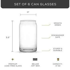 JoyJolt Drinking Glass Cups Set of 6-16oz Beer Can Glasses. Clear Soda Can Shaped Glass Cups, Cute Iced Coffee Cup Tumblers, Cold Drink Glassware, Unique Water, Tea, Cocktail Glass Set