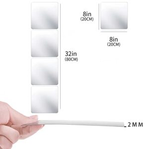 ADISEN Shatterproof Acrylic Mirror Tiles, 4 Pack 8" x 8" Plastic Mirror Stickers self Adhesive, Flexible Mirror Sheets for Wall Decor, Home Gym Wall-Mounted