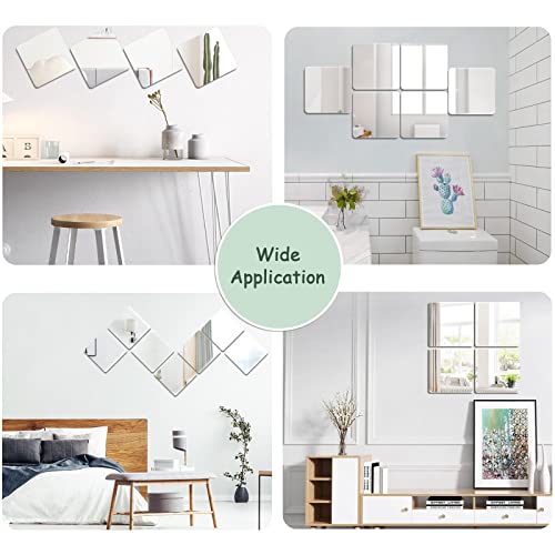 ADISEN Shatterproof Acrylic Mirror Tiles, 4 Pack 8" x 8" Plastic Mirror Stickers self Adhesive, Flexible Mirror Sheets for Wall Decor, Home Gym Wall-Mounted